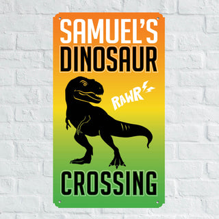 Dinosaur Crossing Personalized Metal Sign