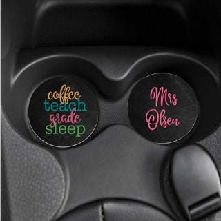 Coffee Teach Teacher Personalized Car Coaster Set