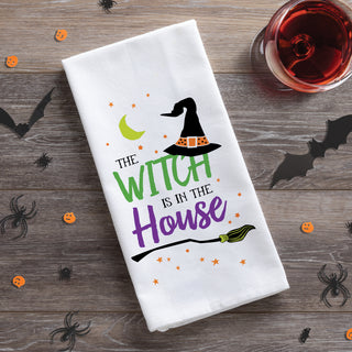 With is in the house tea towel fun gift for hostess or Halloween decor