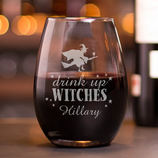 Drink Up Witches Stemless Wine Glass