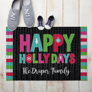 Happy Holly Days Personalized Doormat - 18x27 Inch, 1/8" Thin