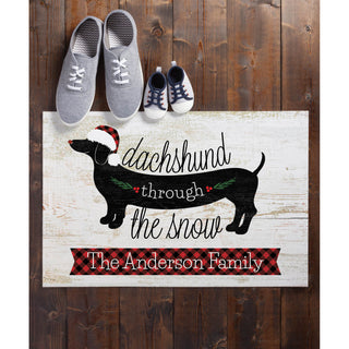 Dachshund Through the Snow Personalized Doormat - 18x27 Inch, 1/8" Thin