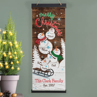 Snowmen Family Merry Christmas Hanging Canvas