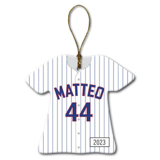 Baseball Jersey Personalized Ornament - Blue/Red Pinstripes