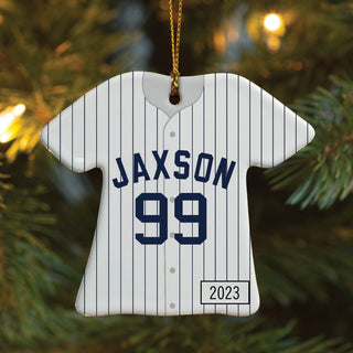 Baseball Jersey Personalized Ornament - Navy Pinstripes