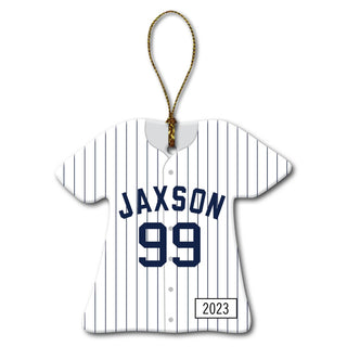 Baseball Jersey Personalized Ornament - Navy Pinstripes