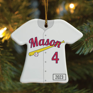 Baseball Jersey Personalized Ornament - Red/Yellow Bat