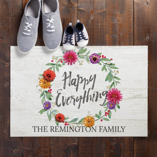 Happy Everyg Floral Personalized Doormat - 18x27 Inch, 1/8" Thin