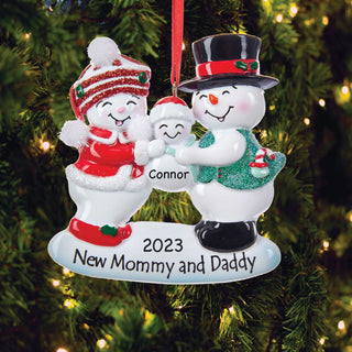 New Mommy & Daddy Snowman Family Ornament