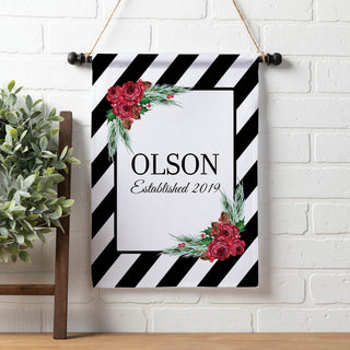 Striped Holiday Floral Personalized Hanging Flag