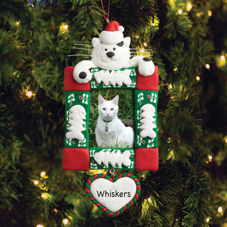 White Cat Picture Frame Personalized Ornament
