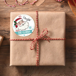 To & From Santa Face Personalized Round Stickers - Set of 48