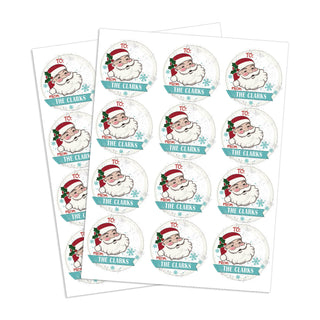 To & From Santa Face Personalized Round Stickers - Set of 48