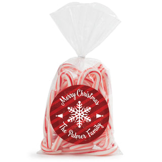 Snowflake Personalized Round Sticker and Treat Bag Set