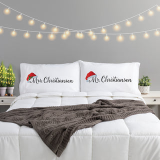 Mr. & Mrs. Santa Hat Personalized Pillowcase Set