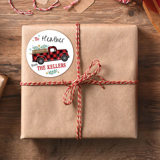 To & From Holiday Truck Personalized Round Stickers - Set of 48