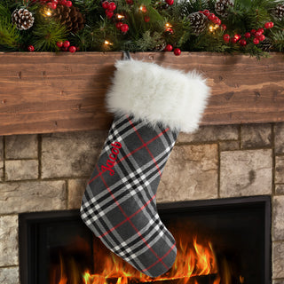 Fur Cuff Gray Plaid Personalized Stocking