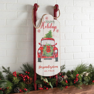 Happy Holidays Red Truck Sled Decor