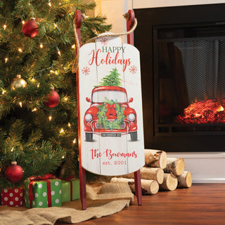 Happy Holidays Red Truck Sled Decor