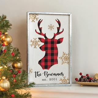 Personalized Holiday Deer Galvanized Frame Sign