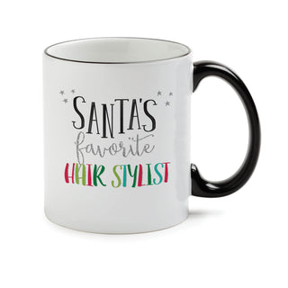 Santa's Favorite Hair Stylist White Coffee Mug with Black Rim and Handle-11oz