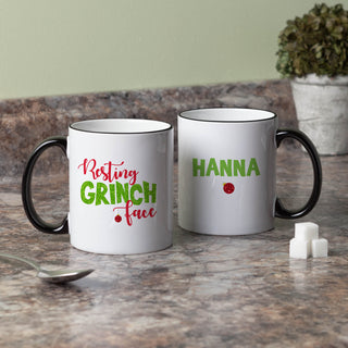 Resting Grinch Face Personalized Black Handle Coffee Mug - 11 oz.