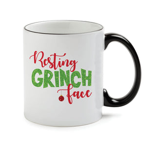 Resting Grinch Face White Coffee Mug with Black Rim and Handle-11oz
