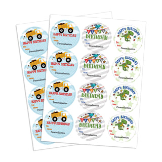 Birthday Dump Truck Personalized Round Sticker - Set of 48