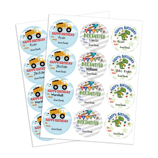 Birthday Dump Truck Personalized Round Sticker - Set of 48