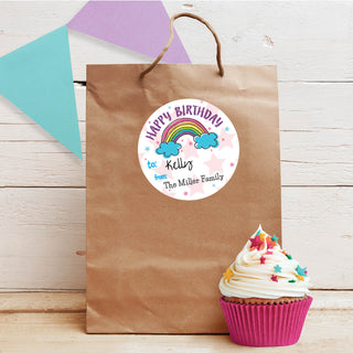 Birthday Rainbow Personalized Round Sticker - Set of 48