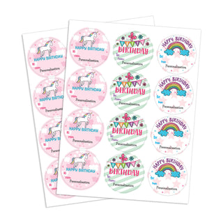 Birthday Rainbow Personalized Round Sticker - Set of 48