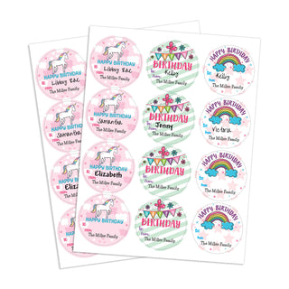 Birthday Rainbow Personalized Round Sticker - Set of 48