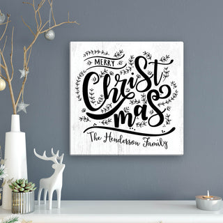 Merry Christmas Personalized 12x12 White Canvas