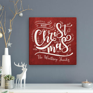Merry Christmas Personalized 12x12 Red Canvas
