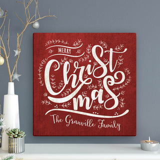 Merry Christmas Personalized 16x16 Red Canvas