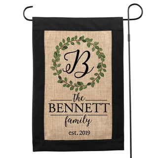 Family Wreath Personalized Burlap Garden Flag