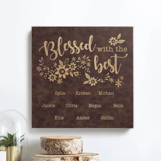 Blessed With The Best 14x14 Personalized Leather Canvas