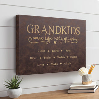 Grandkids Make Life More Grand 16x20 Personalized Leather Canvas