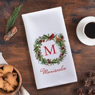 Christmas Wreath Personalized Waffle Tea Towel