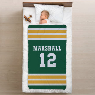 Sports Team Personalized Fuzzy Blanket (Green/Gold)