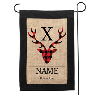 Buffalo Plaid Antlers Personalized Burlap Garden Flag