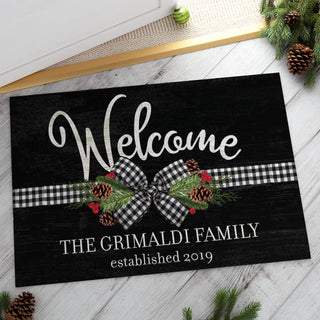 Personalized Plaid Bow Welcome Doormat - 18x27 Inch, 1/8" Thin