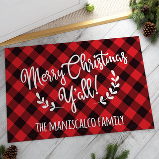 Personalized Merry Christmas Y'all Doormat - 18x27 Inch, 1/8" Thin