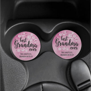 Best Grandma Ever Personalized Car Coaster Set