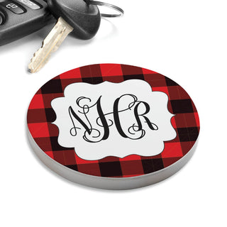 Buffalo Monogram Plaid Personalized Car Coaster Set