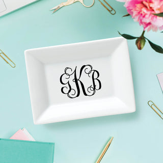 Script Monogram Personalized Square Trinket Dish