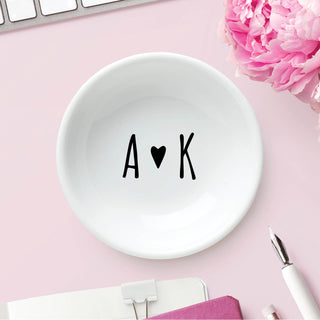 Couples Initials Personalized Round Trinket Dish
