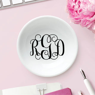 Script Monogram Personalized Round Trinket Dish
