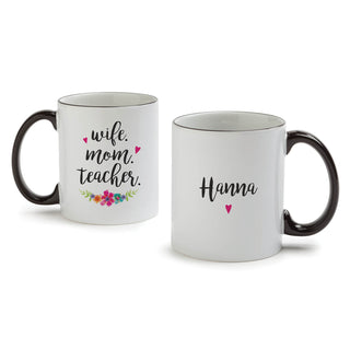 Personalized Wife Mom Teacher.White Coffee Mug with Black Rim and Handle-11oz