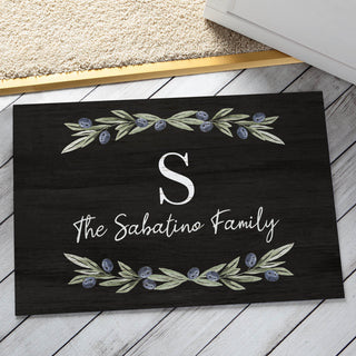 Personalized Olive Branch Initial And Name Doormat - 18x27 Inch, 1/8" Thin